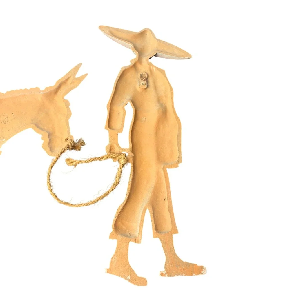 Vintage‎ Mexican Folk Art Wall Hanging Man Leading Donkey 2pc Set Rustic Decor
